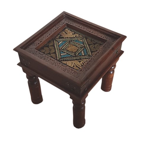 Short Wooden Stool With Tile Fit Design