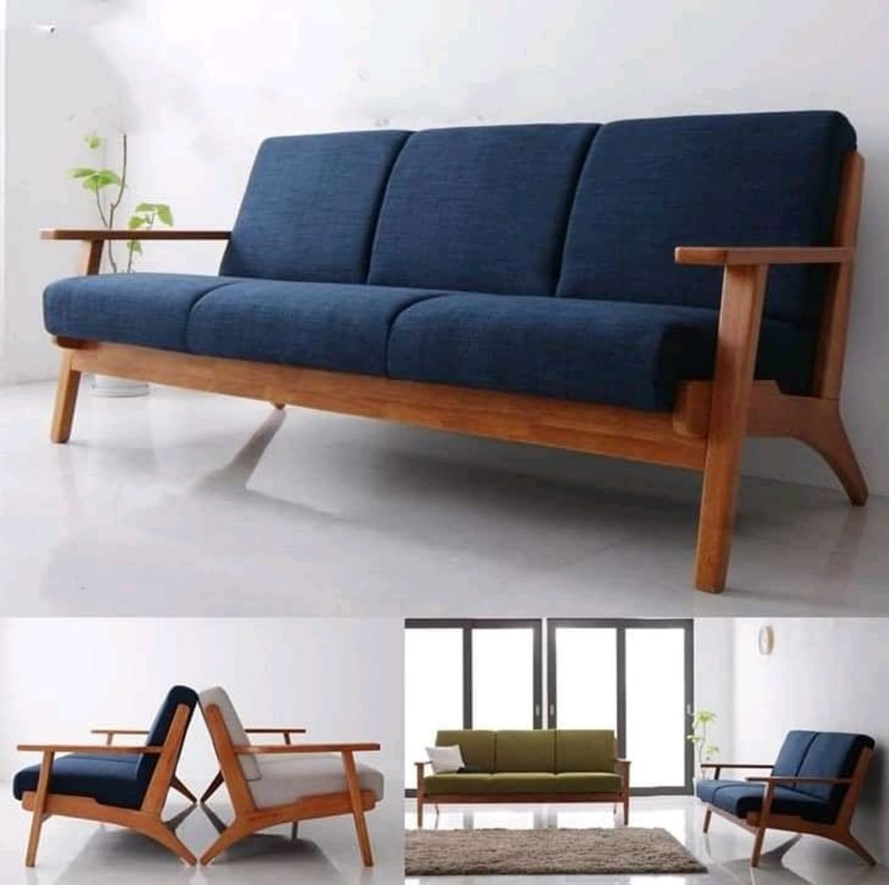 Solid Wood 3 Seater Sofa Set